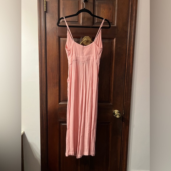 Showpo. Renewed Cut Out Tie Front Linen Look Jumpsuit in Pink Linen Look - Picture 9 of 12